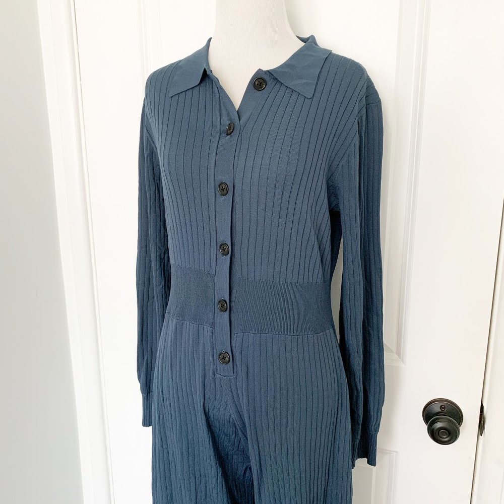 J.Crew Blue Ribbed Cropped Jumpsuit - Picture 2 of 7